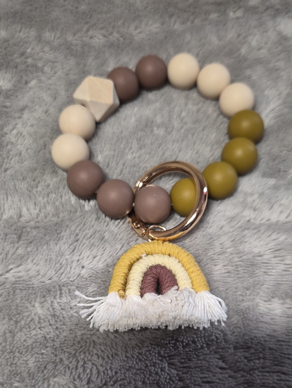 Silicone Beaded Keyring Bracelet with Yellow Rainbow Charm